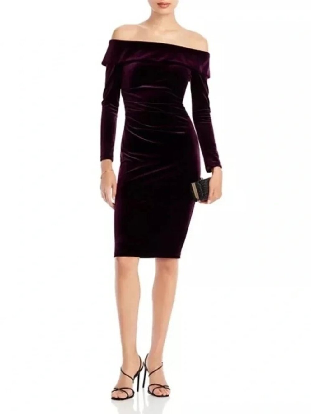 Aqua Formal Maroon Purple Velvet Off Shoulder Cocktail Dress